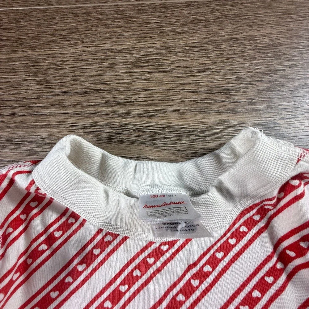 Hanna Andersson Girls Heart Striped Pajama Set 2 Piece 100% Organic Cotton 4 100